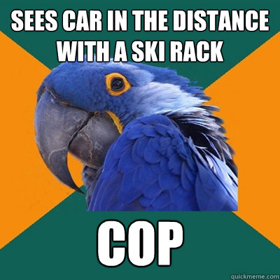 sees car in the distance with a ski rack  cop  Paranoid Parrot