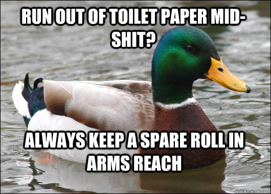 Run out of toilet paper mid-shit? Always keep a spare roll in arms reach  Actual Advice Mallard