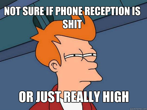 Not sure if phone reception is shit or just really high  Futurama Fry