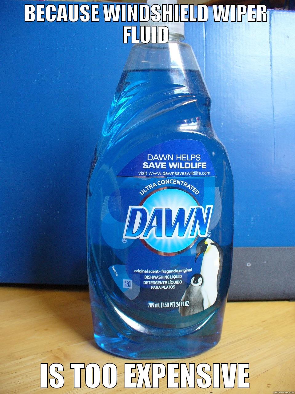 BECAUSE WINDSHIELD WIPER FLUID IS TOO EXPESIVE quickmeme