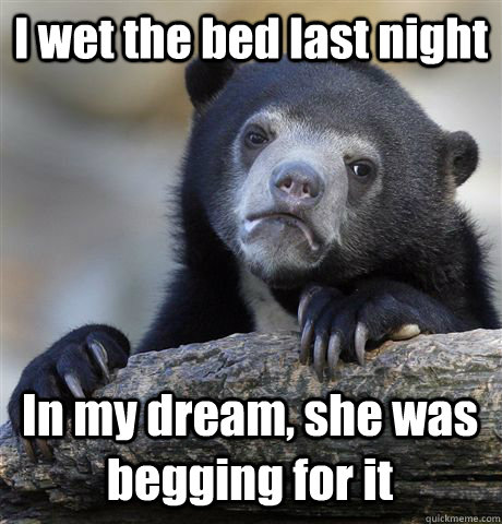 I wet the bed last night In my dream, she was begging for it  Confession Bear