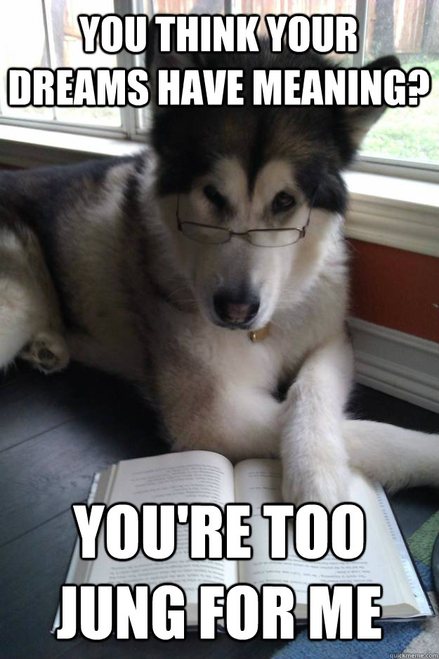 You think your dreams have meaning? You're too Jung for me  Condescending Literary Pun Dog