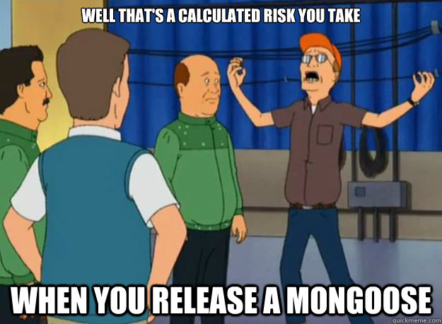 Well that's a calculated risk you take When you release a mongoose  Dale Gribble