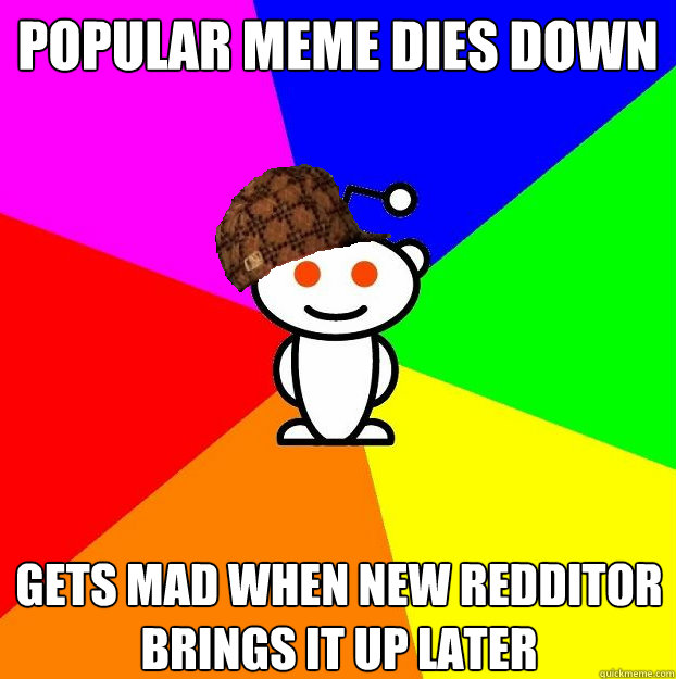 popular meme dies down gets mad when new redditor brings it up later  Scumbag Redditor