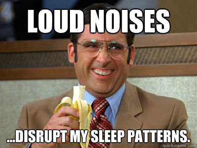 Loud noises ...disrupt my sleep patterns.  Brick Tamland