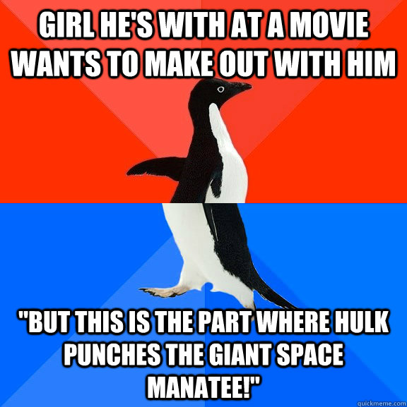 Girl he's with at a movie wants to make out with him 