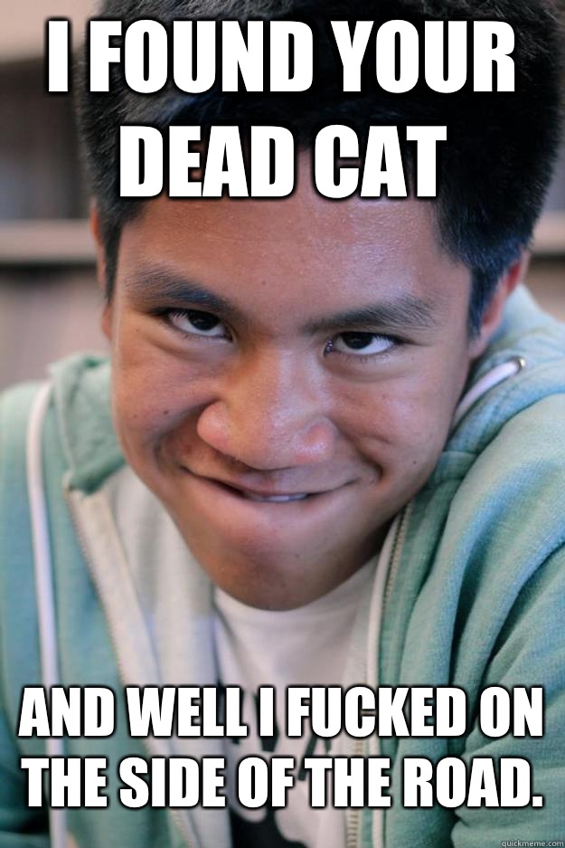 I found your dead cat  And well I fucked on the side of the road.  Meme