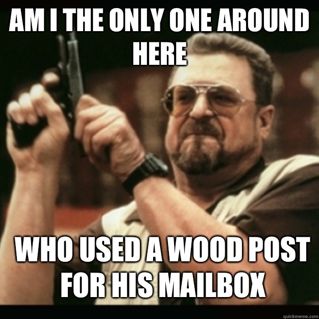 AM I THE ONLY ONE AROUND 
HERE
 who used a wood post for his mailbox  Im I the only one around here