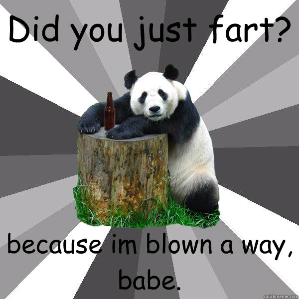 Did you just fart? because im blown a way, babe.  Pickup-Line Panda
