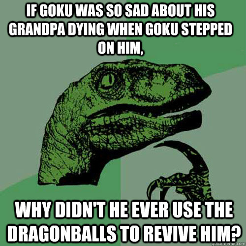 If Goku was so sad about his grandpa dying when Goku stepped on him, Why didn't he ever use the dragonballs to revive him?  Philosoraptor