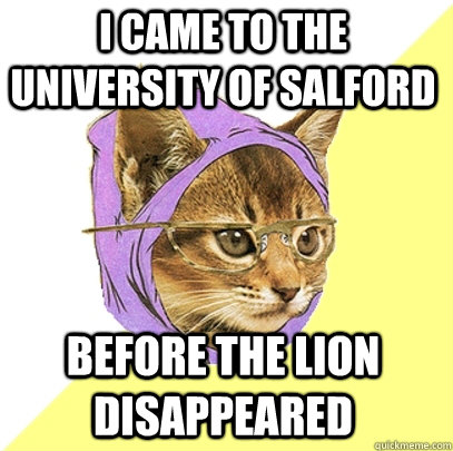 I came to the University of Salford before the lion disappeared  Hipster Kitty