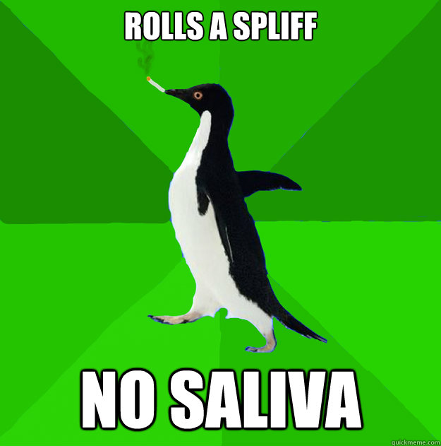 rolls a spliff no saliva  Stoner Penguin
