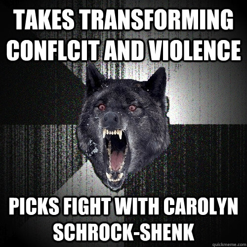 takes transforming conflcit and violence Picks fight with Carolyn Schrock-Shenk  Insanity Wolf