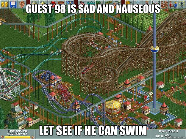 guest 98 is sad and nauseous Let see if he can swim  