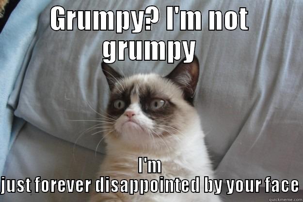 GRUMPY? I'M NOT GRUMPY I'M JUST FOREVER DISAPPOINTED BY YOUR FACE Grumpy Cat