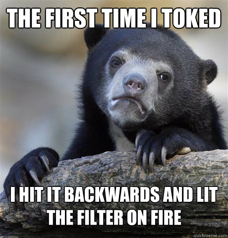 The first time i toked I hit it backwards and lit the filter on fire  Confession Bear