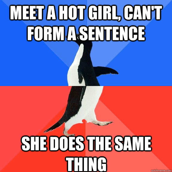 Meet a hot girl, can't form a sentence she does the same thing  Socially Awkward Awesome Penguin