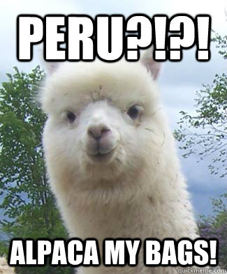 Peru?!?! Alpaca my bags!  Alpaca-pun Alpaca