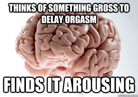 thinks of something gross to delay orgasm finds it arousing  Scumbag Brain
