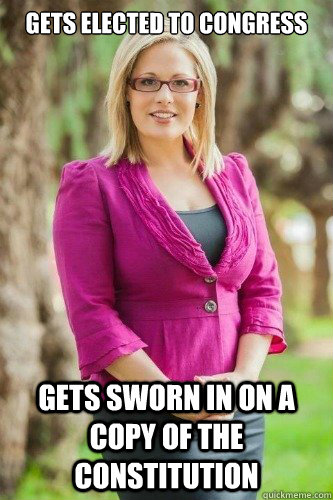 Gets elected to Congress Gets sworn in on a copy of the constitution  Cool Chick Kyrsten Sinema