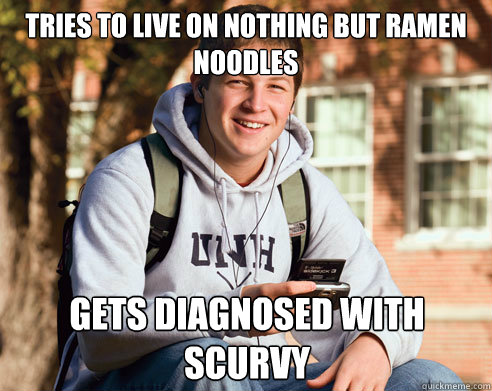 Tries to live on nothing but ramen noodles Gets diagnosed with scurvy - Tries to live on nothing but ramen noodles Gets diagnosed with scurvy  Misc