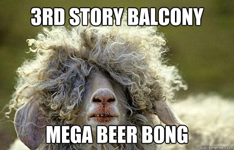 3rd story balcony mega beer bong  Party Sheep