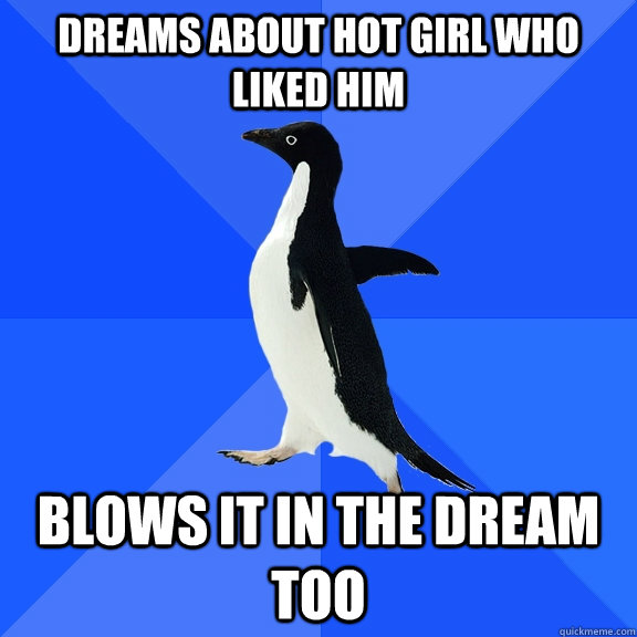 Dreams about hot girl who liked him Blows it in the dream too  Socially Awkward Penguin