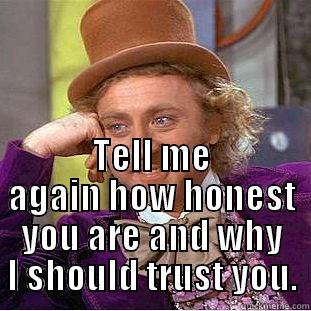 YOU BORROWED MONEY, PROMISED TO PAY IT BACK BUT DIDN'T. TELL ME AGAIN HOW HONEST YOU ARE AND WHY I SHOULD TRUST YOU. Condescending Wonka