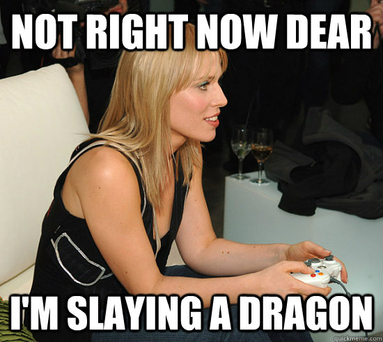 Not right now dear i'm slaying a dragon  