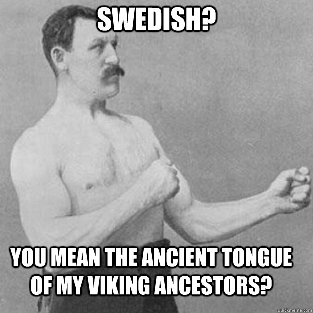 swedish? you mean the ancient tongue of my viking ancestors? - swedish? you mean the ancient tongue of my viking ancestors?  overly manly man