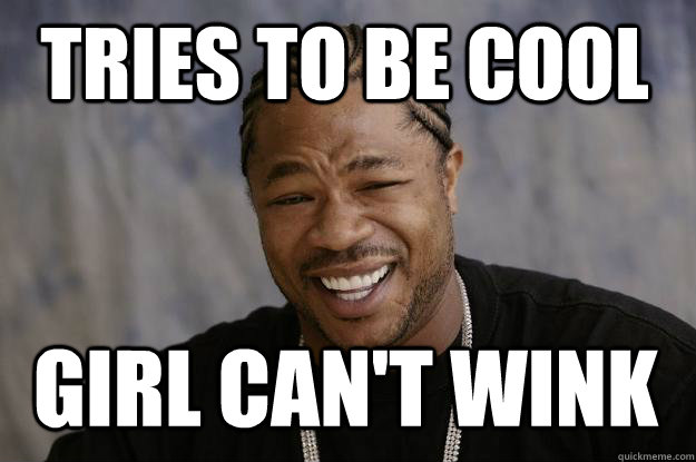 tries to be cool  girl can't wink  - tries to be cool  girl can't wink   Xzibit meme
