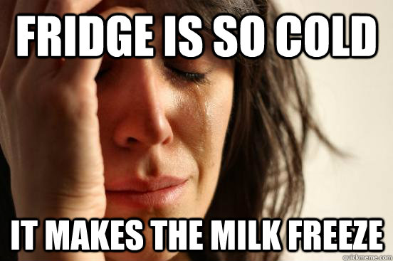 Fridge is so cold it makes the milk freeze  First World Problems