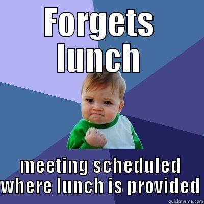 FORGETS LUNCH MEETING SCHEDULED WHERE LUNCH IS PROVIDED Success Kid