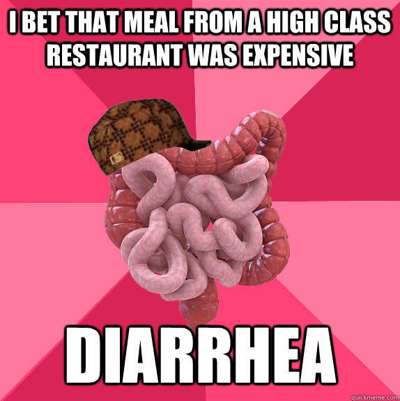 I bet that meal from a high class restaurant was expensive diarrhea  Scumbag Intestines