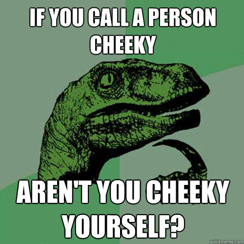 If you call a person cheeky Aren't you cheeky yourself?  Philosoraptor