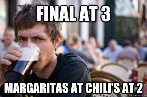 Final at 3 Margaritas at Chili's at 2  Lazy College Senior