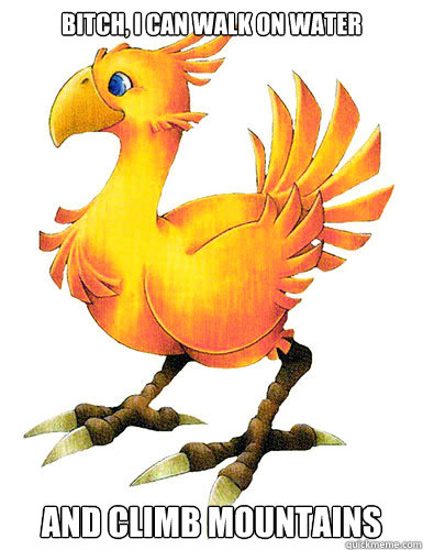 Bitch, i can walk on water and climb mountains  gold chocobo was first