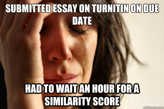 SUBMITTED ESSAY ON TURNITIN ON DUE DATE HAD TO WAIT AN HOUR FOR A SIMILARITY SCORE  First World Problems