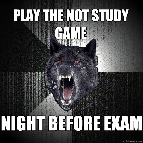 play the not study game night before exam  Insanity Wolf
