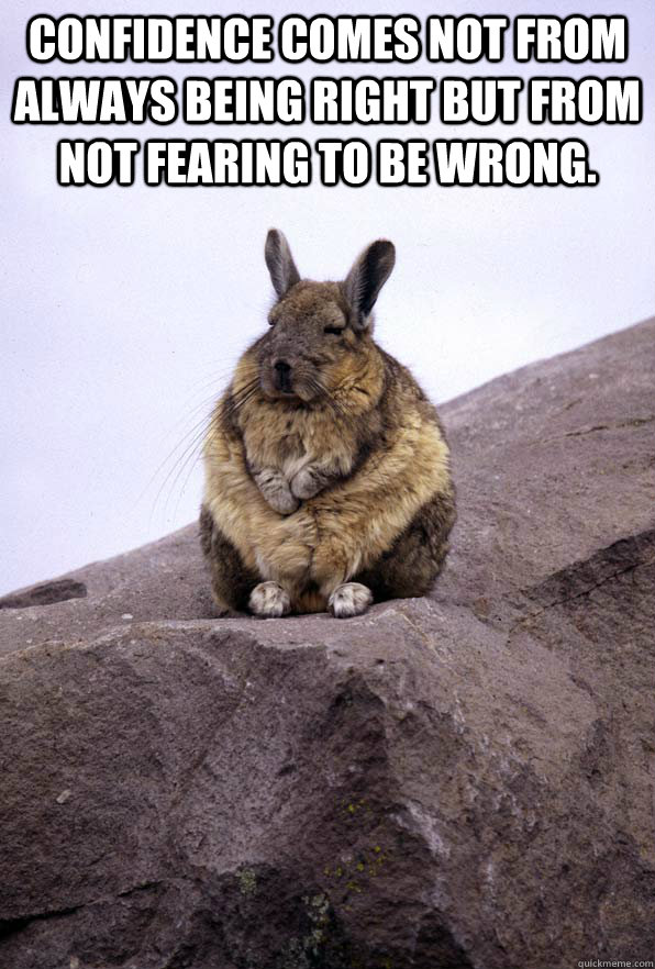 Confidence comes not from always being right but from not fearing to be wrong.  - Confidence comes not from always being right but from not fearing to be wrong.   Wise Wondering Viscacha