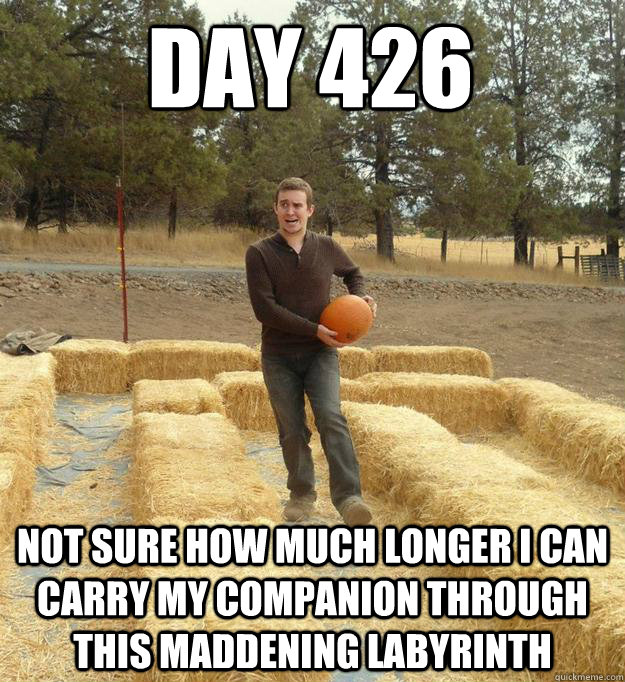 day 426 not sure how much longer i can carry my companion through this maddening labyrinth  