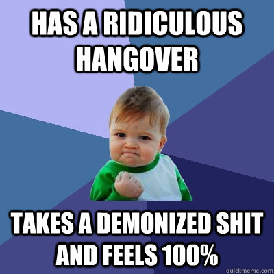 has a ridiculous hangover takes a demonized shit and feels 100%  Success Kid