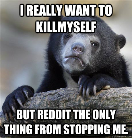 I REALLY WANT TO KILLmyself But Reddit the only thing from stopping me.  Confession Bear