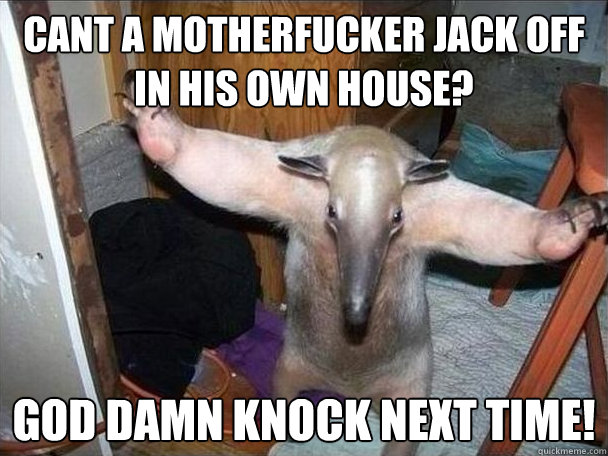 Cant a motherfucker jack off in his own house? god damn knock next time!  I got this