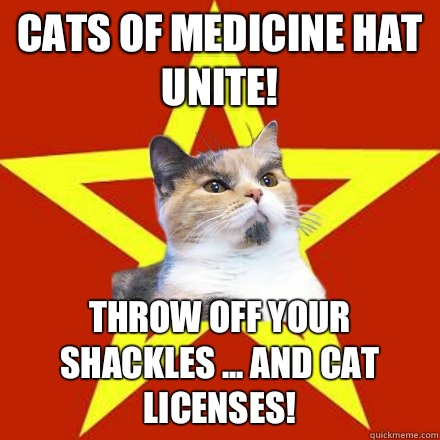 Cats of Medicine Hat Unite! Throw off your shackles ... and cat licenses!  Lenin Cat