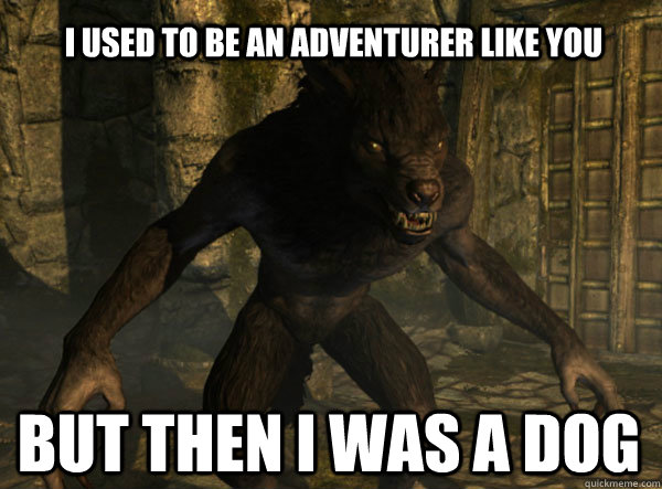 I USED TO BE AN ADVENTURER LIKE YOU BUT THEN I WAS A DOG - I USED TO BE AN ADVENTURER LIKE YOU BUT THEN I WAS A DOG  skyrim werewolf