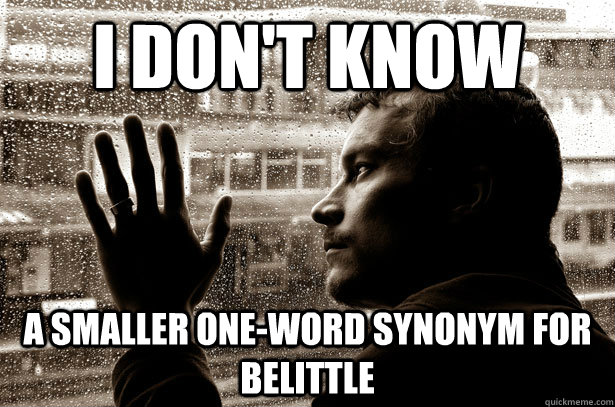 I don't know A smaller one-word synonym for belittle - I don't know A smaller one-word synonym for belittle  Over-Educated Problems