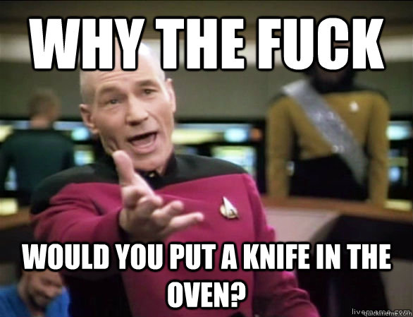 Why the fuck would you put a knife in the oven?  Annoyed Picard HD