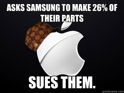 Asks Samsung to make 26% of their parts Sues them.  Scumbag Apple