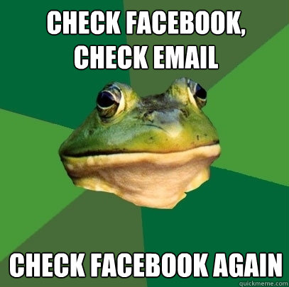 check facebook, check email check facebook again  Foul Bachelor Frog